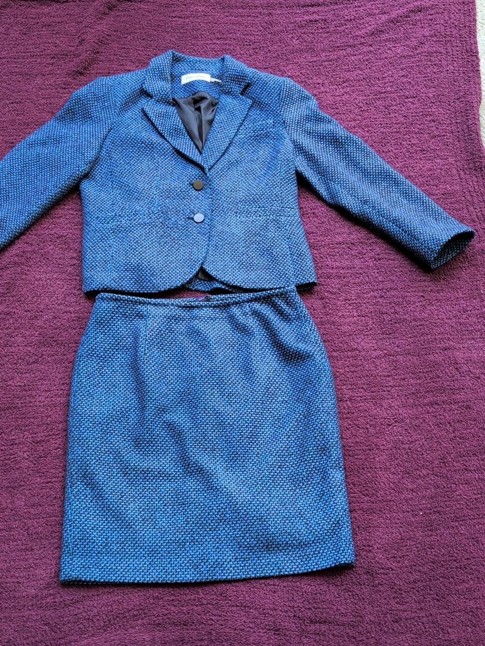 Calvin Klein Textured Blue Women's Skirt Suit